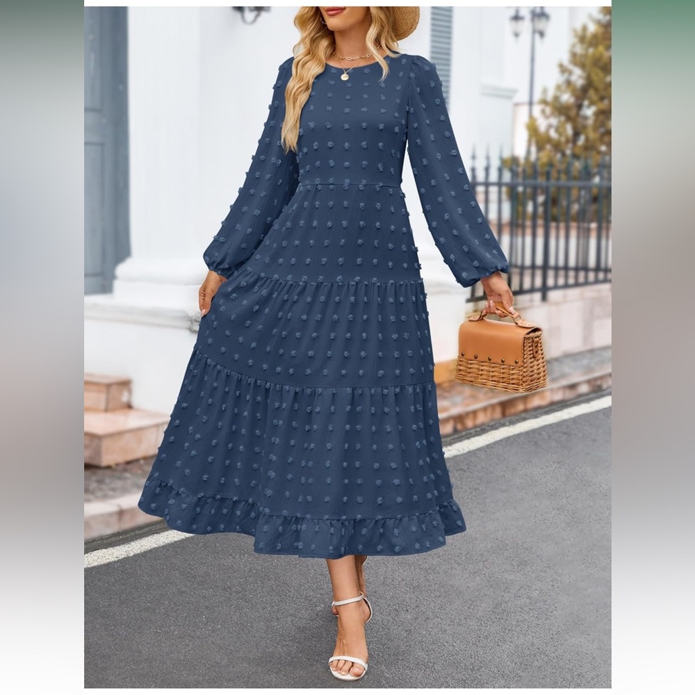 Elegant Blue Long Sleeve Dress